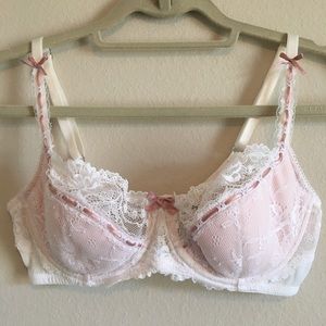 Elle Macpherson 34D White and Pink Lace Bra Set